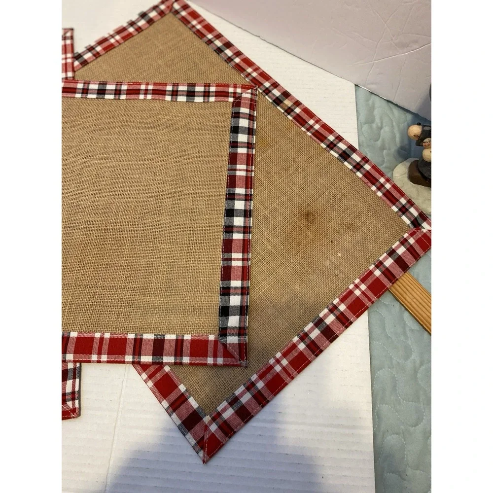 Reversible Red, Black‎ & White Plaid/Jute Placemats Set of  4